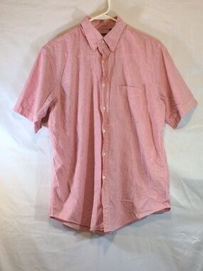 Vintage Lands' End Men's L Regular Red White Striped Button Down Classic Preppy
